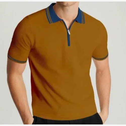 تيشيرت بولو رجالي كاجوال بسحاب وياقة بلون مغاير - Product Image